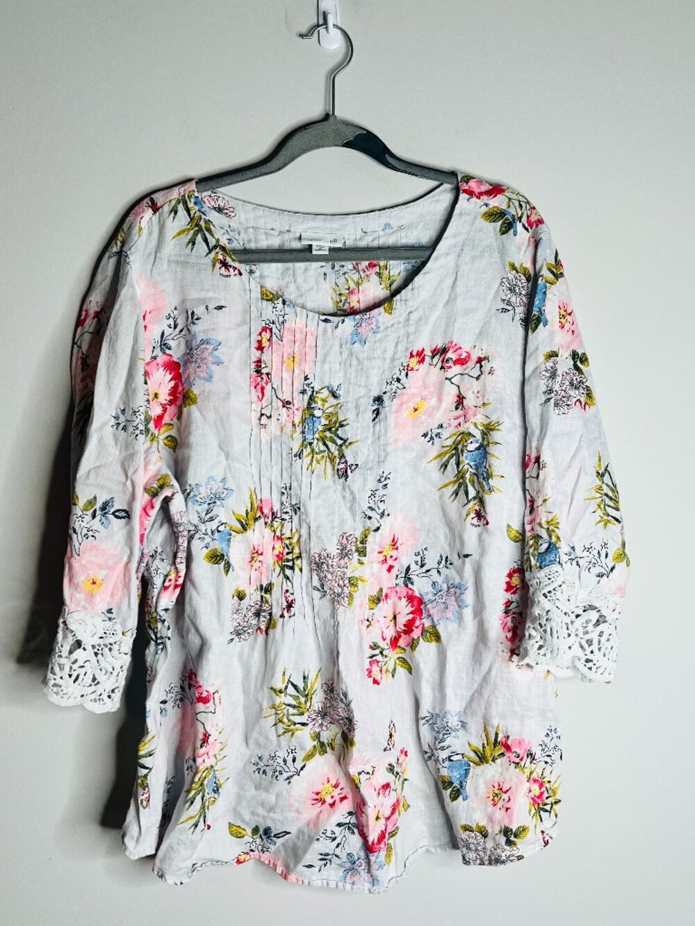 J. Jill LoveLinen Cottagecore Floral 3/4 Sleeve Fit + Flare Top Boho Sz 3X